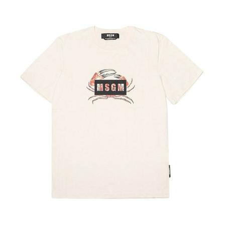 Msgm, Cotton t-shirt with crab print and msgm tag Wit, Heren, Maat:M