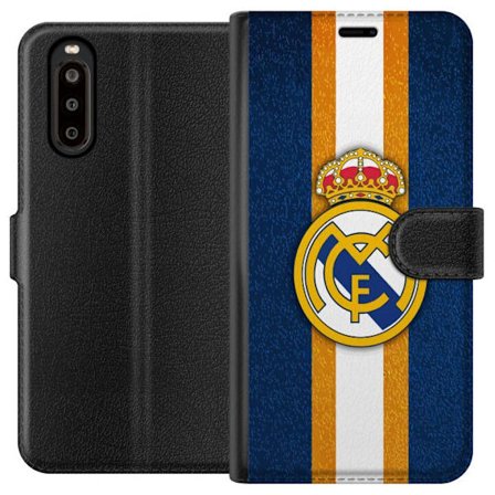 Yhteensopiva Lompakkokotelo Sony Xperia 10 II Real Madrid seuravaakuna, jossa kuninkaallinen kruunu sinistä taustaa vasten keltaisilla ja valkoisilla