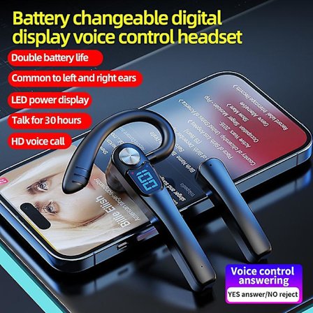 Bluetooth-headset, utbytbart batteri, strömvisning, röststyrning, brusreducerande öronsnäckor för körning, bluetooth-headset för affärssamtal, ergono