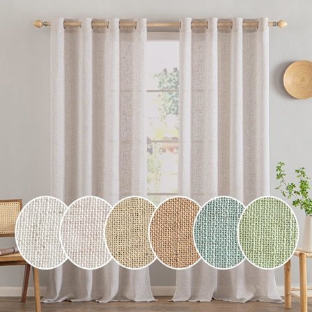 Set med 2 Genomskinliga Gardiner med Öglor, Gardiner för Två Balkongdörrar, Gardiner för Vardagsrum Sovrum, 241x132cm (HxB)