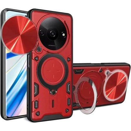 Coque - E.F.CONNECTION - Til Xiaomi Redmi A3 - Rød - Rotérbar støtte 360° - Indbygget metalplade