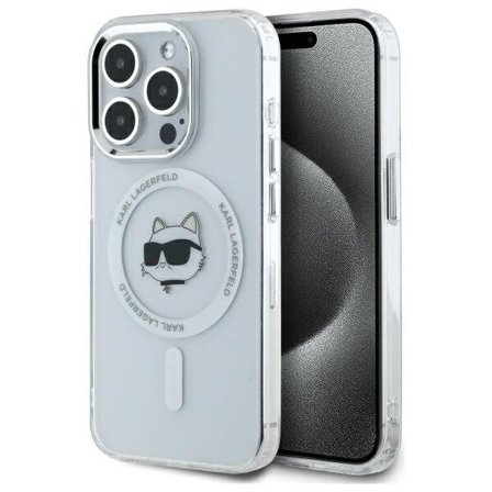Karl Lagerfeld IML Metal Choupette Head MagSafe iPhone 15 Pro taske - Hvid