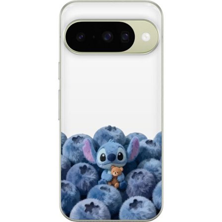 Kompatibel Mobilcover til Google Google Pixel 10 Sød blå karakter blandt blåbær med bamse i blød og legende illustration