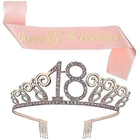 Rosaguld 18-års Fødselsdagskrone Sæt Tiara & Bånd