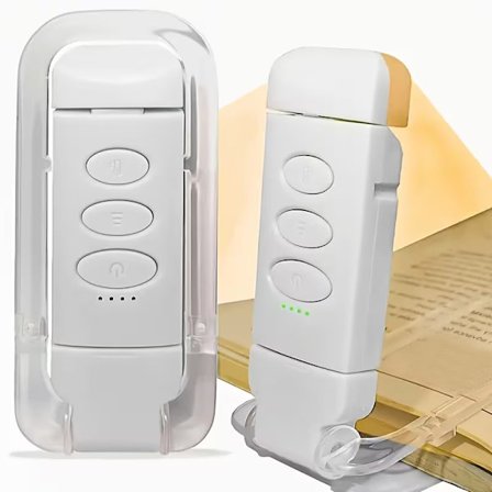 Bærbar Genopladelig LED Boglampe med Klemme til Læsning i Sengen, 5 niveauer Justerbar Lysstyrke, Dæmpbar USB Bogmærkelampe