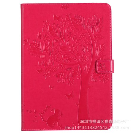 Kotelo Samsung T580 punainen Kissa ja Puu Kohokuvioitu Korttipaikat Nahka