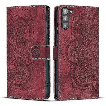 Hett erbjudande till lågt pris! Frostat Läderfodral för Mandala Präglad Retro Telefon Röd Röd-Glad