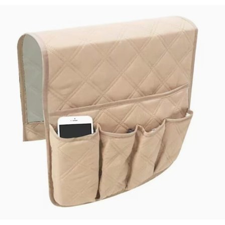 Soffarmstöd med 5 fickor för TV-fjärrkontroll och annan diverse förvaringsväska, förvaringsväska för stolar och soffor, Beige