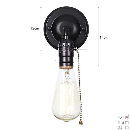 Lampa Retro Lamphållare E27 Edison Retro Vägglamphållare Strömbrytare Heminredning 220vblack Dragkedja