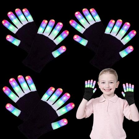 TG 3 par LED-handsker til børn Teenagere Mænd Kvinder, Neon Light Up Rave