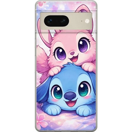 Kompatibel Mobilcover til Google Google Pixel 7 Sød kawaii illustration med pink og blå fantasidyr, store øjne og bløde farver perfekt til børnev