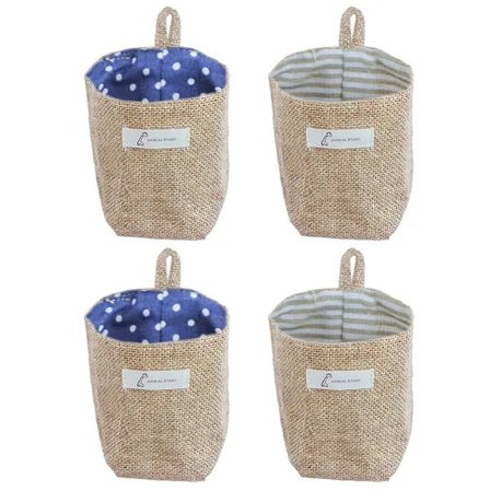 Vægmonterede opbevaringsposer Hængende opbevaringsposer Bomuld Linned Opbevaringskurv Sammenklappelig Vægmonteret kurv