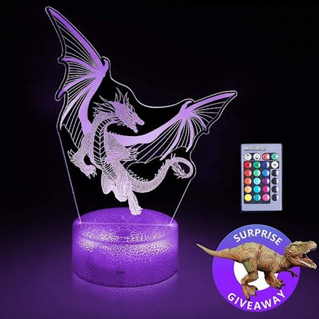 Dragon 3d Night Light For Kids,16 Colors/7 Colors With Dimmable Remote/touch,3d Illusion Lamp As A Birthday Gifts For Bo