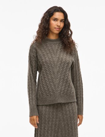 Vila Virelli Highneck L/S Cable Knit Top/Bfs - Brown - XL