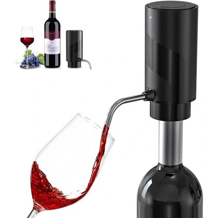 Vinlufter Elektrisk Vinkaraffel Automatisk Vinlufter, Vin Dispenser Vin Hælder med USB Genopladelig, Vinelsker for Kvinder & Mænd (Sort-ABS)