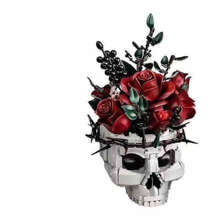 Byggesæt til Kranie Rose Buket - Halloween Gotisk Horror Skelet Potte Boligindretning - Kunstig Blomst Botanisk Samling Gaver