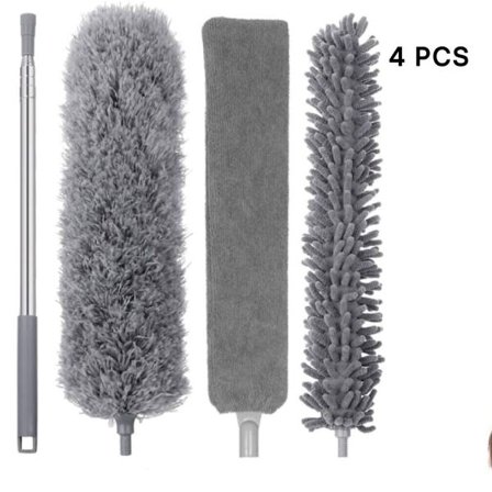 4-pack dammvippa, teleskopdammvippa, mikrofiberdammvippa med rostfritt stålhandtag, tvättbar dammvippa perfekt för att ta bort damm i ditt hem eller 