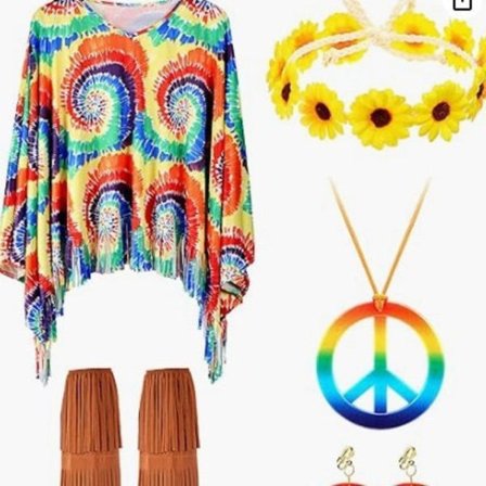 Hippie Halloween Kostymesett Tie-Dye Cape Kostyme - Regnbuefarger