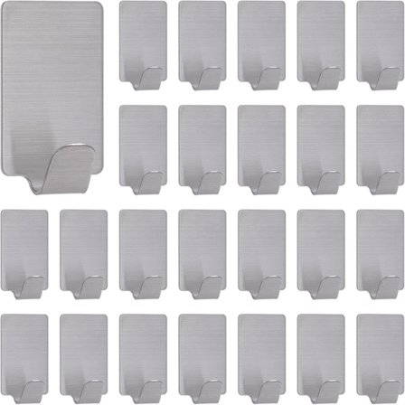 Selvklæbende kroge 24-pak, små klæbende kroge til ophængning, rustfrit stål ekstra stærke væg- og dørkroge, vandtætte, ingen søm