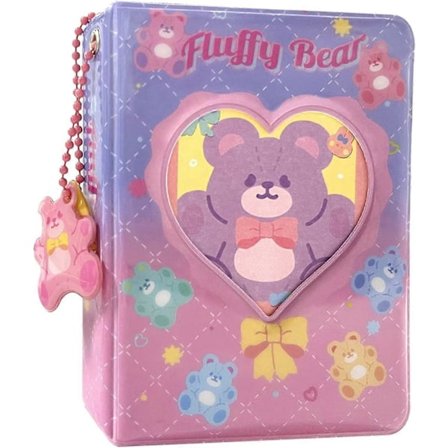 3 Tums Fotoalbum Mini Fotoalbum, Hjärtformad Ihålig Fotokort-ID-hållare 40 Fickor Med Björnhänge och Kaninkort (Lila)