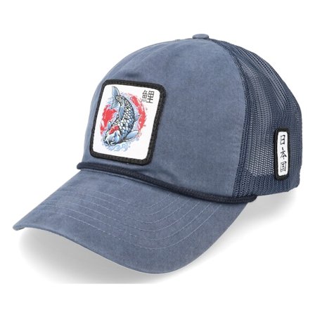 Yapan - Blå trucker Caps - Tancho Koi Fish 939 Bachelor Indigo/Navy Trucker @ Hatstore