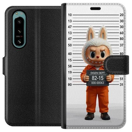Yhteensopiva Lompakkokotelo Sony Sony Xperia 5 IV Söpö piirretty pupuhahmo vankilavaatteissa ja vankinumerolla taustana mittamerkinnät