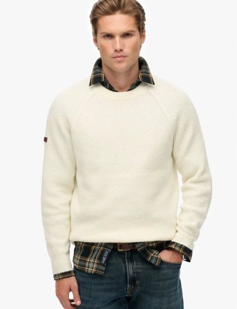 Superdry Chunky Raglan Jumper - Cream - L
