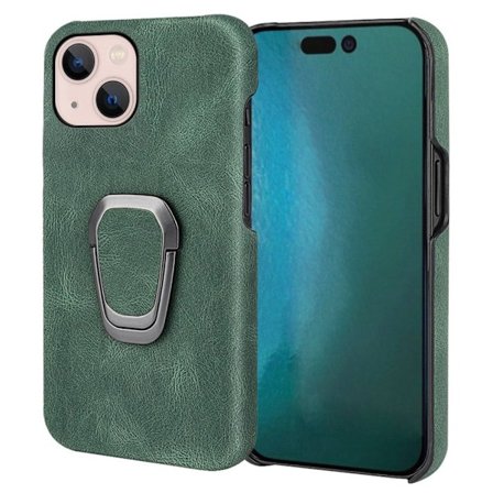 Stødsikkert lædercover med oval støttefod til iPhone 14 Plus - Grøn
