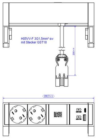 BACHMANN DESK2 2xCEE7/3 1xUSB A&C 22W