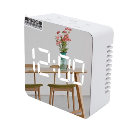 Digitalt vækkeur LED-display Nem snooze-funktion Moderne spejl Bordvægur til soveværelse Hjemmekontor-Hvid