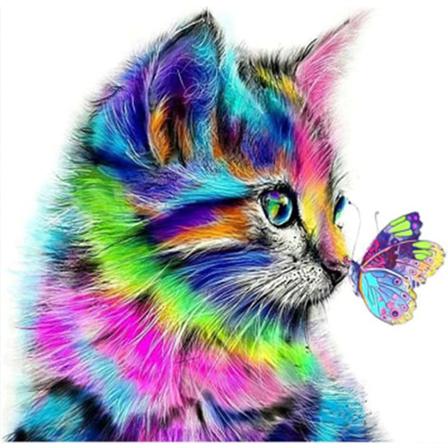 Diamantmaleri Kat Sommerfugl, DIY 5D Dyrediamantkunst Maleri