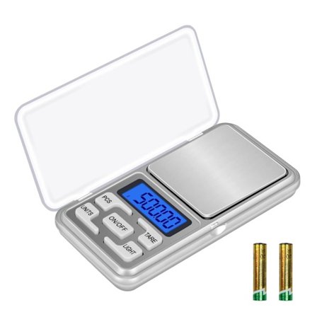Digital lommeskala, presisjonsvekt i rustfritt stål, beskyttende lokk, kompakt kjøkkenvekt, allsidig vekt, tydelige berøringstaster, blå LCD