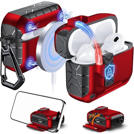 iPhone AirPods 4, Bluetooth Stand Flip-Top Beskyttelsesetui, TPU+PC Øretelefonetui, Rød