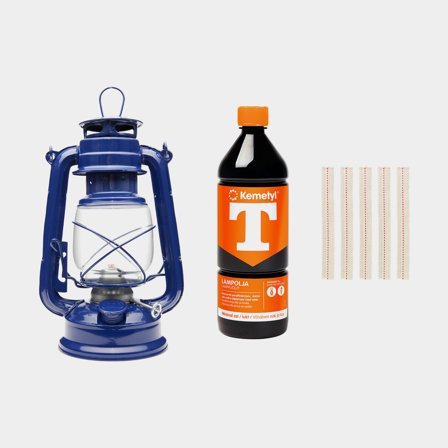 Hurricane lantern / oil lantern NOCK Mysingen X, 250 mm, blue + 5-pack wicks + 1 litre lamp oil