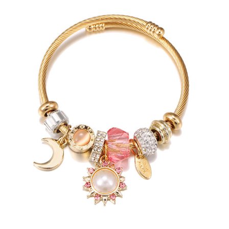 Guldglänsande Solrosmåne Hänge KC Öppet Guld Armband