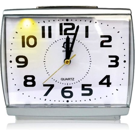 Analogt vækkeur, stort firkantet vækkeur, lydløs bevægelse i høj kvalitet, transparent plastspejl, med natlys, uden batteri (størrelse: 14 *