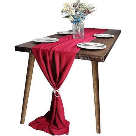 Sifonkinen pöytäliina, 300x70cm pöytäliina valkoinen sifonki koristeluun, valkoinen