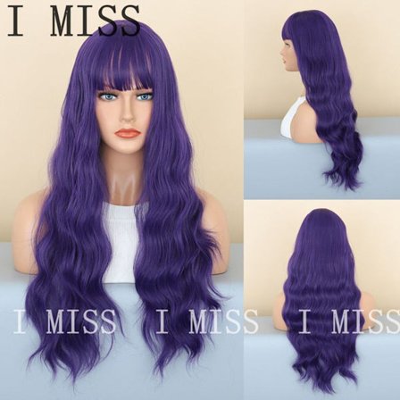 Kvinnors Shaggy Lockiga Lugg Lila Naturlig Syntetisk Peruk