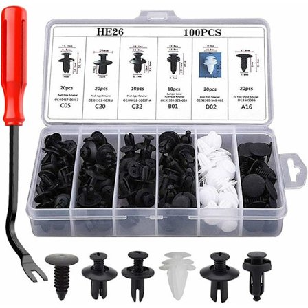 100 stk. nitte plastikclips universelle plastik skærmclips bilclips kofangerbefæstigelser nitteclips udskiftningssæt ekspansionsskrue med 