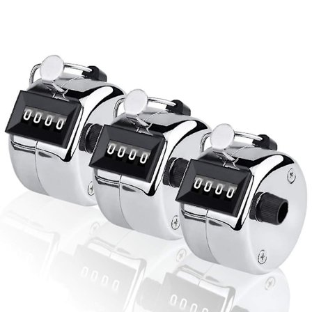 3 stk. håndteller, 4-sifret runde tellere manuelle klikkere i metall, mekanisk telling til 9999