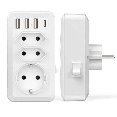 USB-virtalähde pistorasialla, USB-seinäpistorasia 3 AC-pistorasialla (16A, 4000W), 3 USB-porttia, 1 Type-C-portti, kotiin, toimistoon ja matkoille