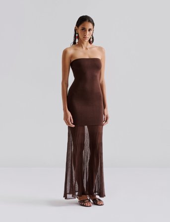Malina Isola Drop Waist Sheer Knitted Dress - Brown - M