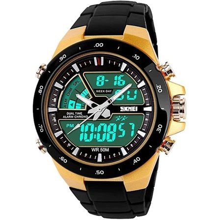 Led Digitala klockor Herr 50m Vattentät Sport Militär Armbandsur Dual Time Electronic Quartz Watch
