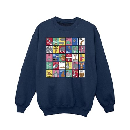 Tom And Jerry Girls Grid Squares Sweatshirt 7-8 år Marinblå