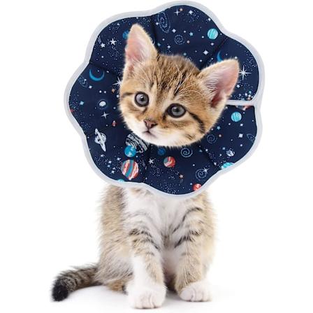 Myk Gjenopprettingskrage for Katt, Myk Dyrekjegle, Beskyttende Kjegle i Bomull, Justerbare Festespenner, for Katt og Valp, Mørk Blå (S)