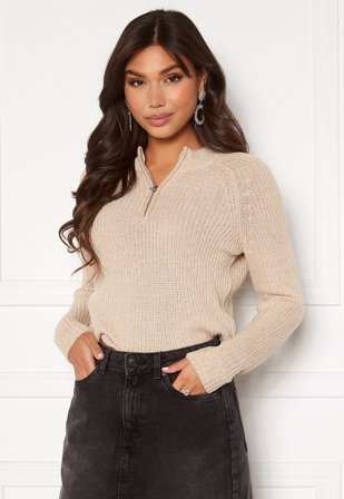 ONLY Juna Life L/S Zip Pullover Pumice Stone White M Klær