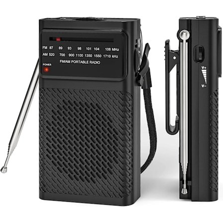 Liten Bærbar Radio AM FM, Transistorradio Med Belteklips, Høyttaler, 2xAA Batteridrevet Radio Med Ultralang Antenne Utmerket Mottak (FMY)