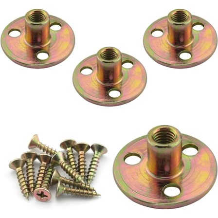 Pakke med monteringsplader til møbelben med hængerbolte, skruer og monteringsbeslag til møbelben, stole, sofaer og skabe