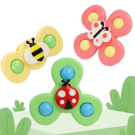 3-pak - Fidget Spinner med sugekop til børn - Flerfarvet spinde legetøj, Spind sjov