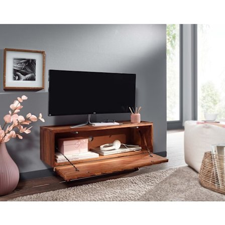 Rootz lowboard massivt sheesham træ 92x44x35 cm TV kommode med foldedør - Design TV skab høj - TV stativ TV skab moderne - TV kommode stue
